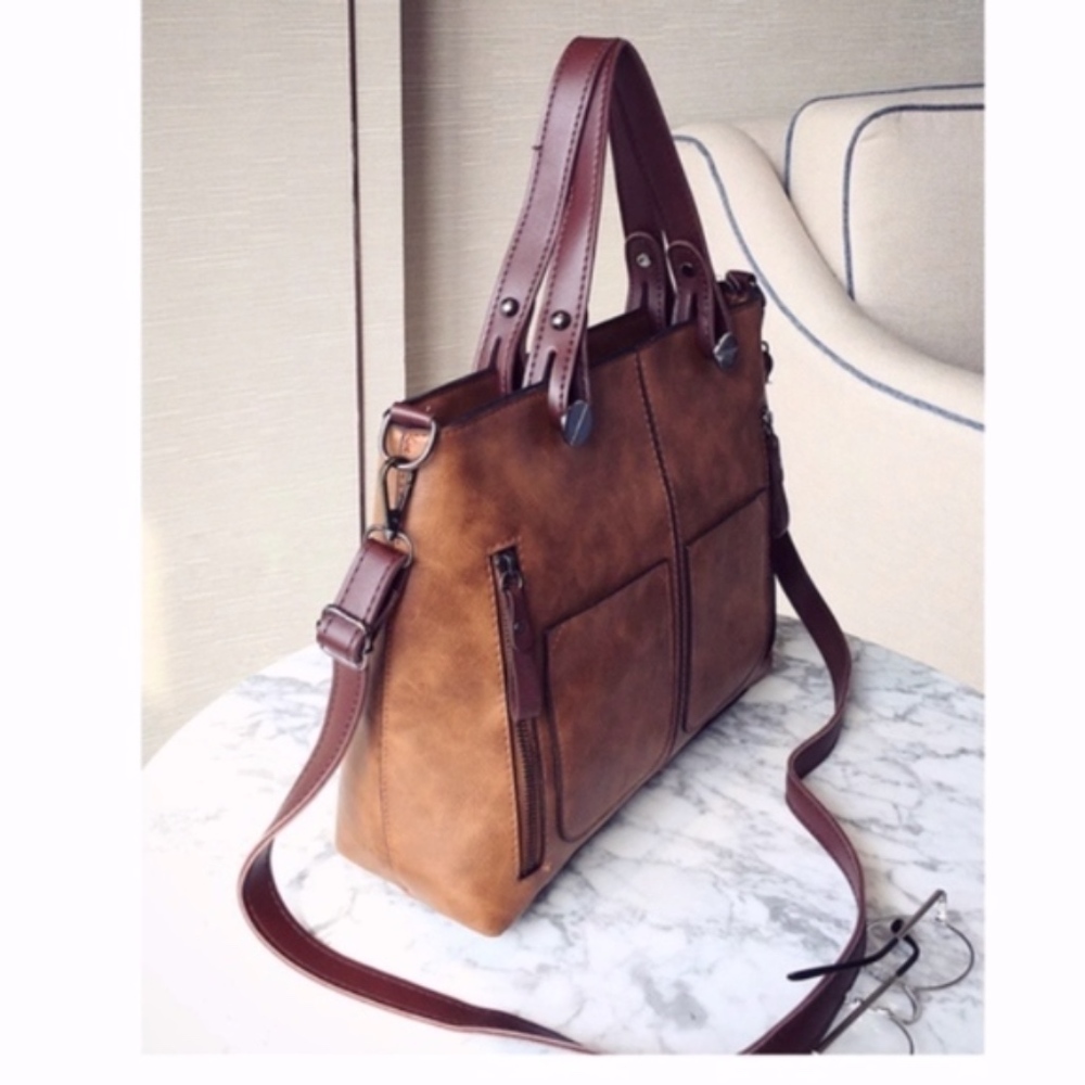 SHAI Zipper Details pocket Tote Bag - BROWN - Picture 3 of 5